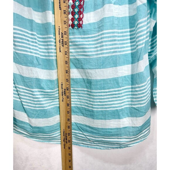 Talbots Peasant Beaded Top Womens MP Blue Stripe Long Sleeve Keyhole Lightweight - Picture 6 of 8